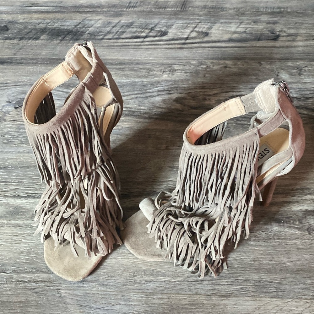 Steve Madden Womens Open Toe Heel Shoes Taupe